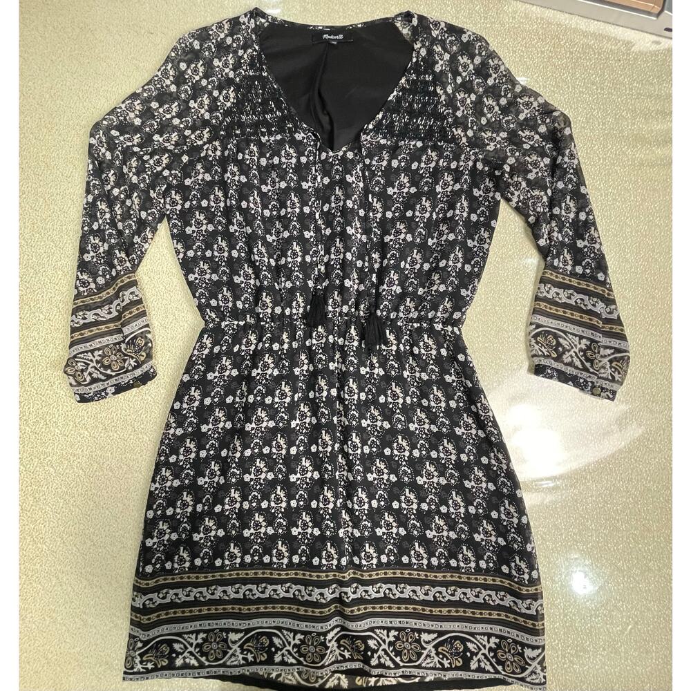 Madewell Woodland Boho Border Print Long Sleeve Mini Dress Size 00 - Picture 2 of 8